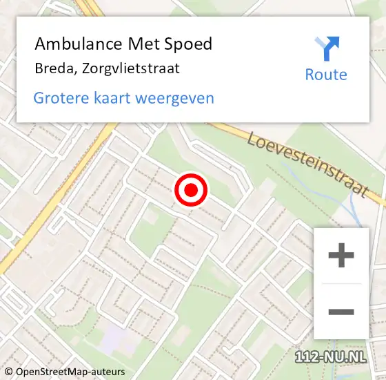 Locatie op kaart van de 112 melding: Ambulance Met Spoed Naar Breda, Zorgvlietstraat op 19 juni 2019 07:37