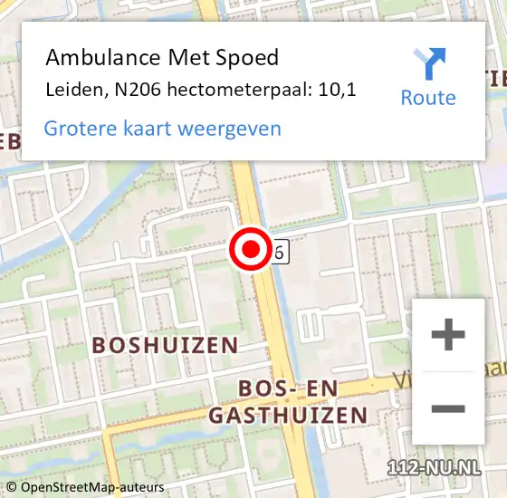 Locatie op kaart van de 112 melding: Ambulance Met Spoed Naar Leiden, N206 hectometerpaal: 10,1 op 19 juni 2019 07:58