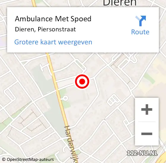 Locatie op kaart van de 112 melding: Ambulance Met Spoed Naar Dieren, Piersonstraat op 19 juni 2019 08:33