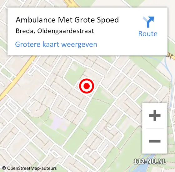 Locatie op kaart van de 112 melding: Ambulance Met Grote Spoed Naar Breda, Oldengaardestraat op 19 juni 2019 08:53