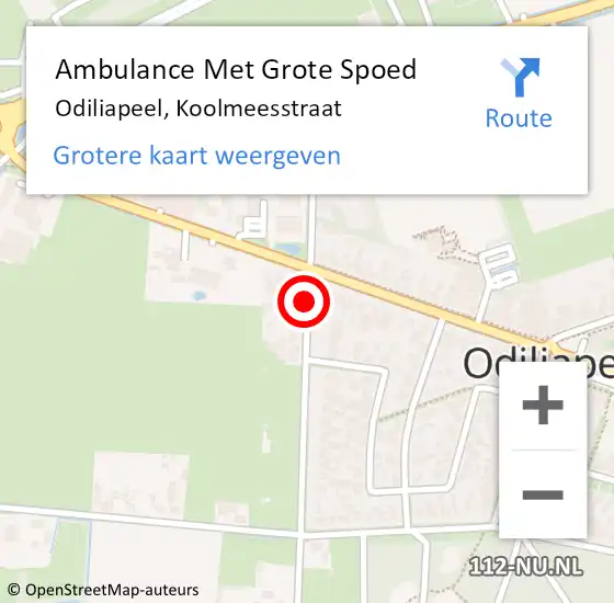 Locatie op kaart van de 112 melding: Ambulance Met Grote Spoed Naar Odiliapeel, Koolmeesstraat op 19 juni 2019 09:22