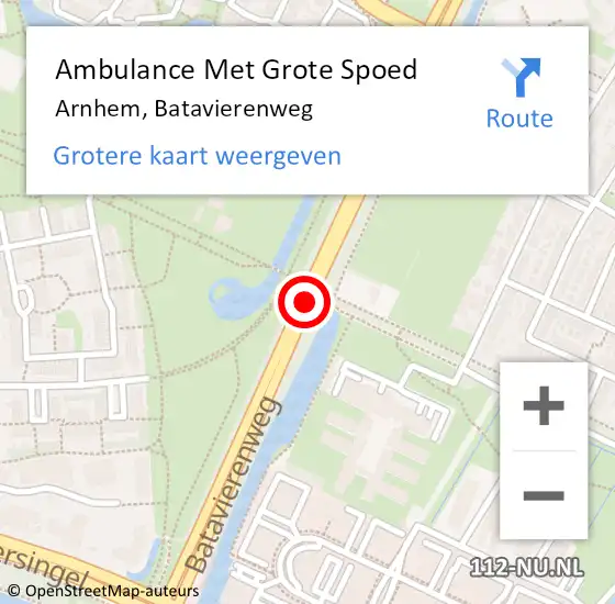 Locatie op kaart van de 112 melding: Ambulance Met Grote Spoed Naar Arnhem, Batavierenweg op 19 juni 2019 09:40