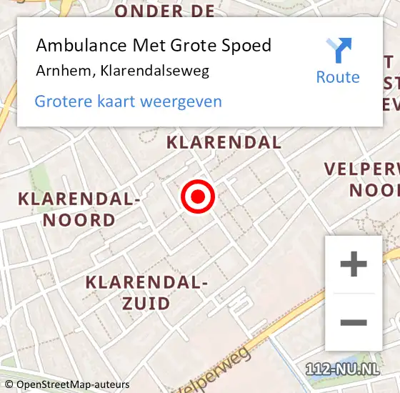 Locatie op kaart van de 112 melding: Ambulance Met Grote Spoed Naar Arnhem, Klarendalseweg op 19 juni 2019 09:52