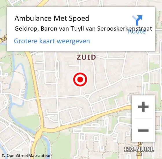 Locatie op kaart van de 112 melding: Ambulance Met Spoed Naar Geldrop, Baron van Tuyll van Serooskerkenstraat op 19 juni 2019 09:56