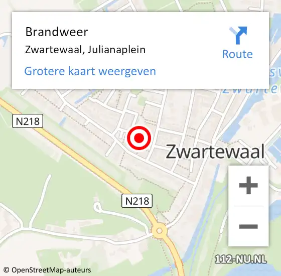 Locatie op kaart van de 112 melding: Brandweer Zwartewaal, Julianaplein op 19 juni 2019 10:54