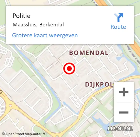 Locatie op kaart van de 112 melding: Politie Maassluis, Berkendal op 19 juni 2019 11:32
