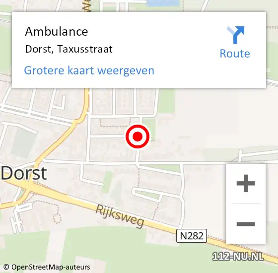 Locatie op kaart van de 112 melding: Ambulance Dorst, Taxusstraat op 19 juni 2019 12:26