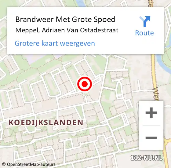 Locatie op kaart van de 112 melding: Brandweer Met Grote Spoed Naar Meppel, Adriaen Van Ostadestraat op 19 juni 2019 12:59