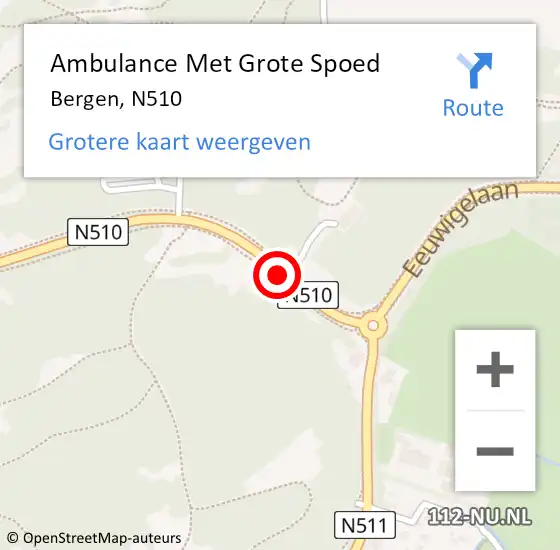 Locatie op kaart van de 112 melding: Ambulance Met Grote Spoed Naar Bergen, N510 op 19 juni 2019 13:06