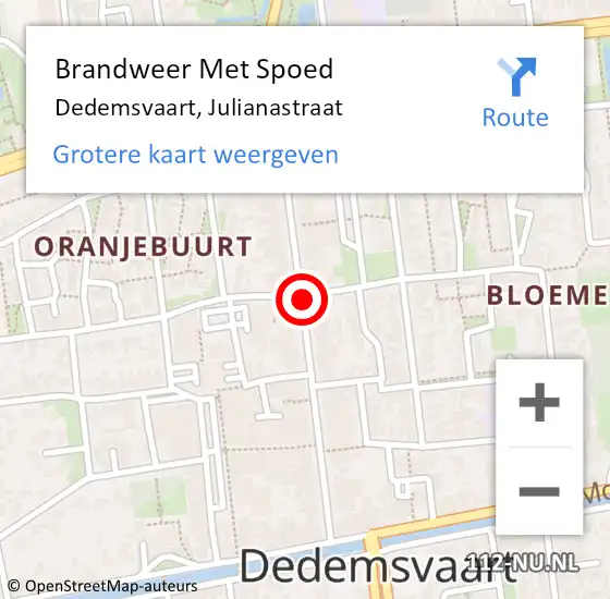 Locatie op kaart van de 112 melding: Brandweer Met Spoed Naar Dedemsvaart, Julianastraat op 19 juni 2019 13:48