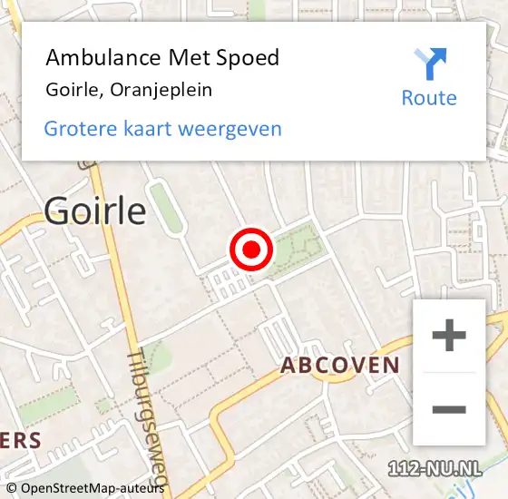 Locatie op kaart van de 112 melding: Ambulance Met Spoed Naar Goirle, Oranjeplein op 19 juni 2019 14:19