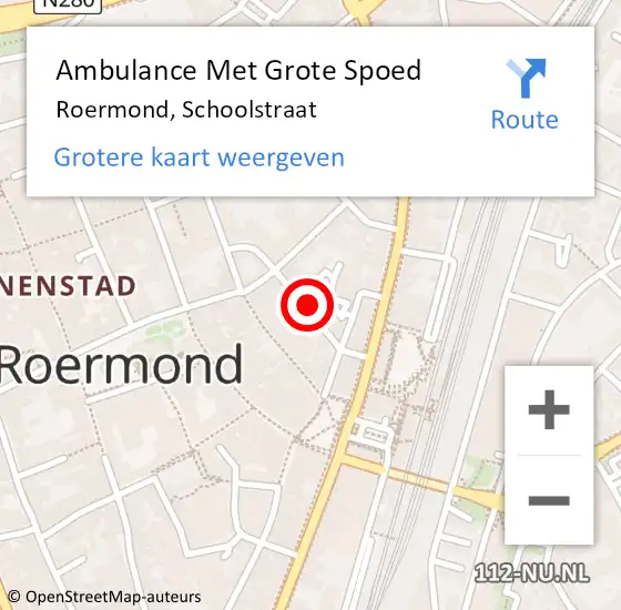 Locatie op kaart van de 112 melding: Ambulance Met Grote Spoed Naar Roermond, Schoolstraat op 19 juni 2019 14:33