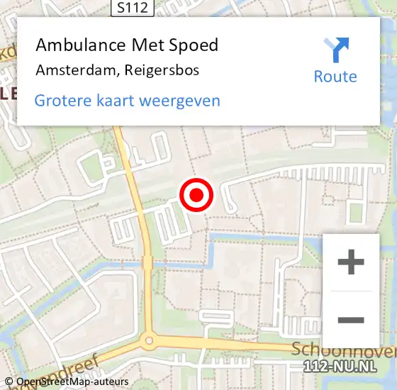Locatie op kaart van de 112 melding: Ambulance Met Spoed Naar Amsterdam, Reigersbos op 19 juni 2019 14:34