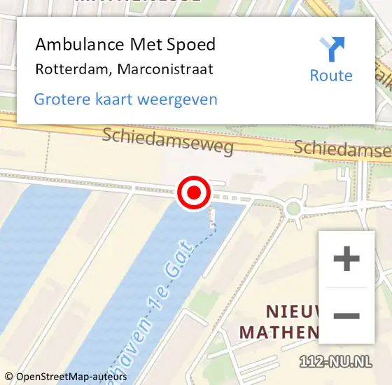 Locatie op kaart van de 112 melding: Ambulance Met Spoed Naar Rotterdam, Marconistraat op 19 juni 2019 14:35