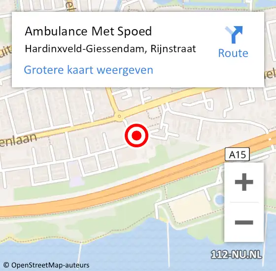 Locatie op kaart van de 112 melding: Ambulance Met Spoed Naar Hardinxveld-Giessendam, Rijnstraat op 19 juni 2019 15:38