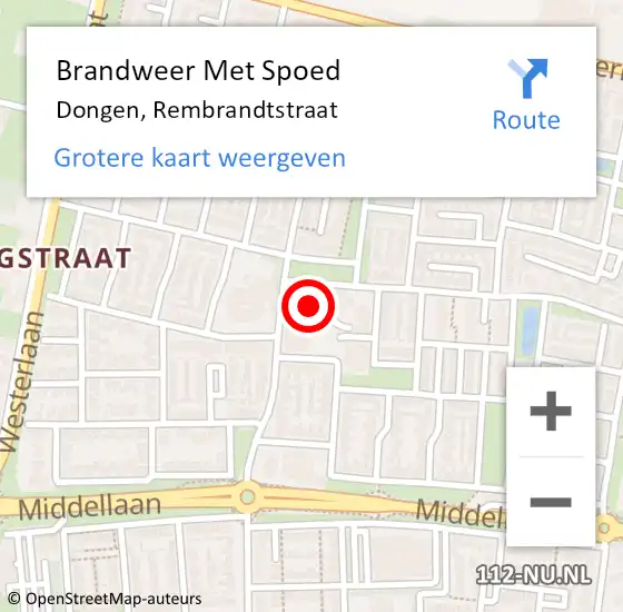 Locatie op kaart van de 112 melding: Brandweer Met Spoed Naar Dongen, Rembrandtstraat op 4 april 2014 20:04