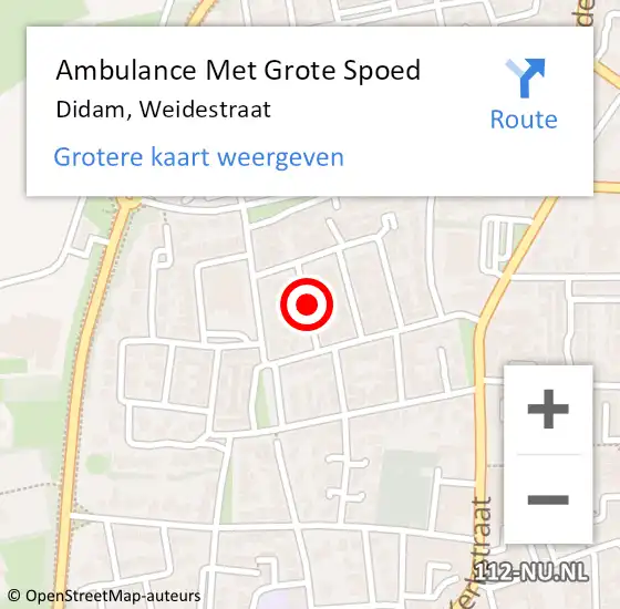 Locatie op kaart van de 112 melding: Ambulance Met Grote Spoed Naar Didam, Weidestraat op 19 juni 2019 16:40