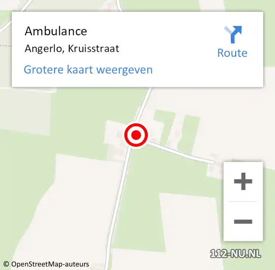 Locatie op kaart van de 112 melding: Ambulance Angerlo, Kruisstraat op 4 april 2014 20:17