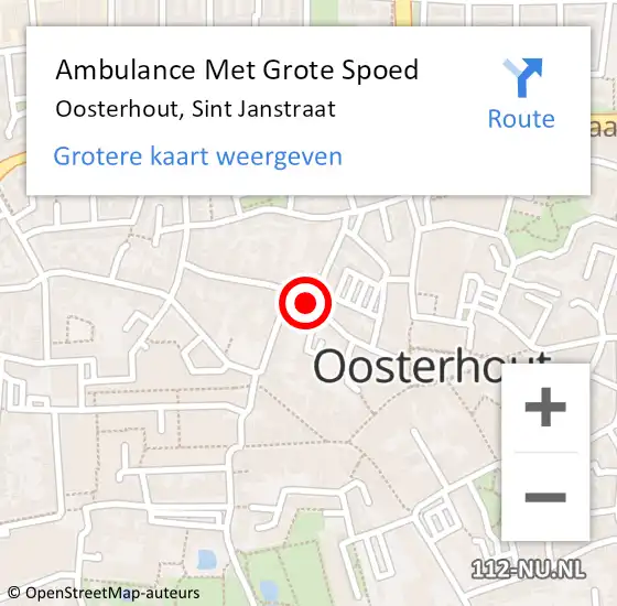 Locatie op kaart van de 112 melding: Ambulance Met Grote Spoed Naar Oosterhout, Sint Janstraat op 19 juni 2019 19:54