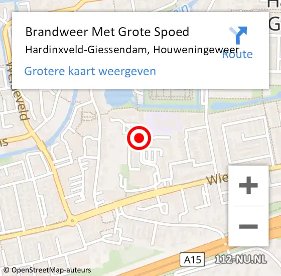 Locatie op kaart van de 112 melding: Brandweer Met Grote Spoed Naar Hardinxveld-Giessendam, Houweningeweer op 19 juni 2019 20:33