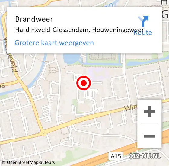 Locatie op kaart van de 112 melding: Brandweer Hardinxveld-Giessendam, Houweningeweer op 19 juni 2019 20:50