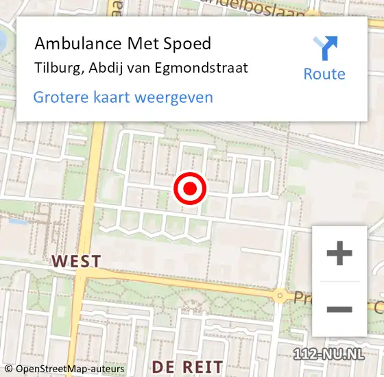 Locatie op kaart van de 112 melding: Ambulance Met Spoed Naar Tilburg, Abdij van Egmondstraat op 19 juni 2019 22:09