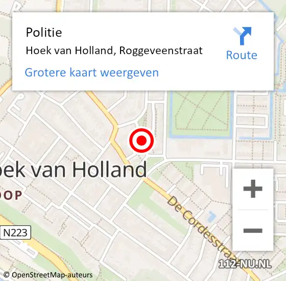 Locatie op kaart van de 112 melding: Politie Hoek van Holland, Roggeveenstraat op 19 juni 2019 22:16