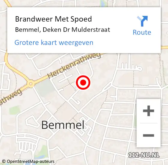 Locatie op kaart van de 112 melding: Brandweer Met Spoed Naar Bemmel, Deken Dr Mulderstraat op 20 juni 2019 07:17