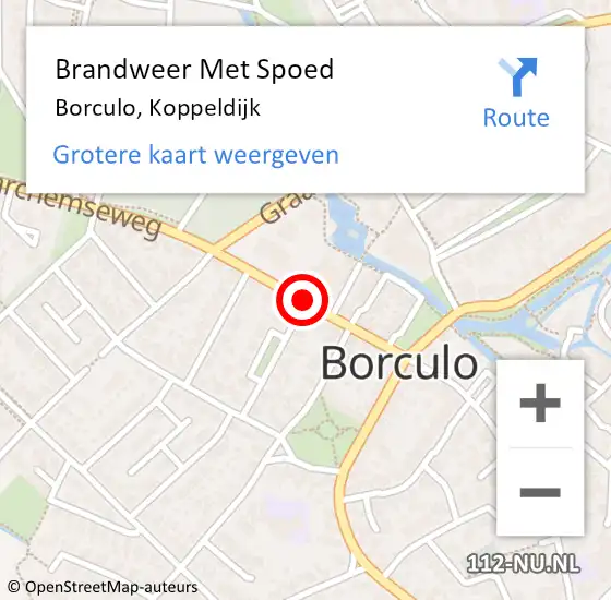 Locatie op kaart van de 112 melding: Brandweer Met Spoed Naar Borculo, Koppeldijk op 20 juni 2019 08:02