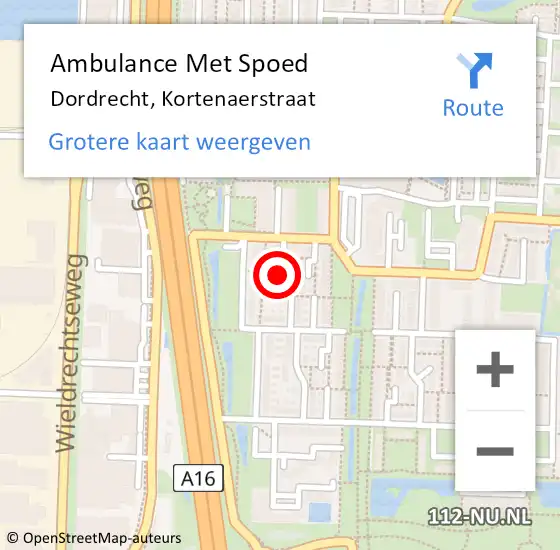 Locatie op kaart van de 112 melding: Ambulance Met Spoed Naar Dordrecht, Kortenaerstraat op 20 juni 2019 08:13