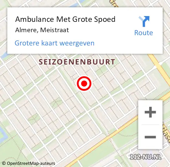 Locatie op kaart van de 112 melding: Ambulance Met Grote Spoed Naar Almere, Meistraat op 20 juni 2019 08:19