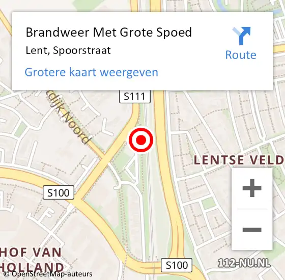 Locatie op kaart van de 112 melding: Brandweer Met Grote Spoed Naar Lent, Spoorstraat op 20 juni 2019 09:01