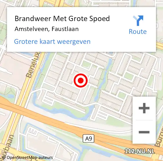 Locatie op kaart van de 112 melding: Brandweer Met Grote Spoed Naar Amstelveen, Faustlaan op 20 juni 2019 09:01