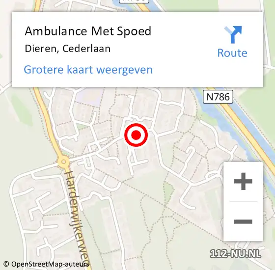 Locatie op kaart van de 112 melding: Ambulance Met Spoed Naar Dieren, Cederlaan op 20 juni 2019 10:44