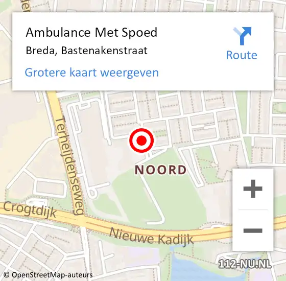 Locatie op kaart van de 112 melding: Ambulance Met Spoed Naar Breda, Bastenakenstraat op 20 juni 2019 11:32