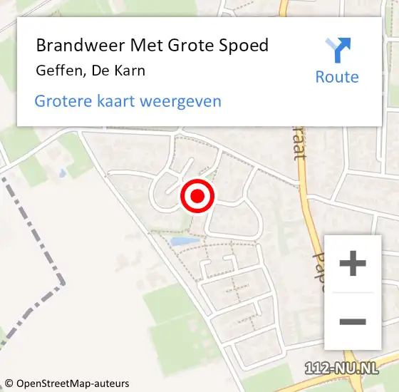 Locatie op kaart van de 112 melding: Brandweer Met Grote Spoed Naar Geffen, De Karn op 20 juni 2019 11:33