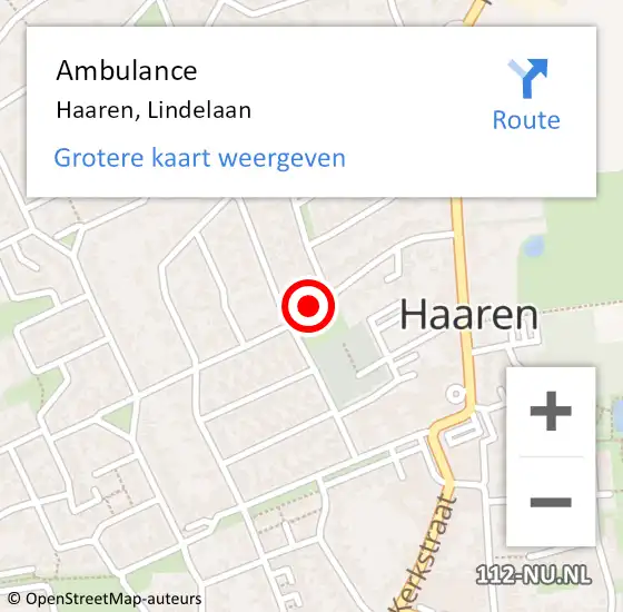 Locatie op kaart van de 112 melding: Ambulance Haaren, Lindelaan op 20 juni 2019 11:58