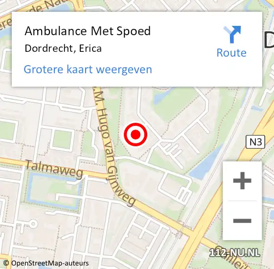 Locatie op kaart van de 112 melding: Ambulance Met Spoed Naar Dordrecht, Erica op 20 juni 2019 12:12