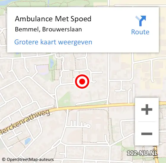Locatie op kaart van de 112 melding: Ambulance Met Spoed Naar Bemmel, Brouwerslaan op 20 juni 2019 13:00