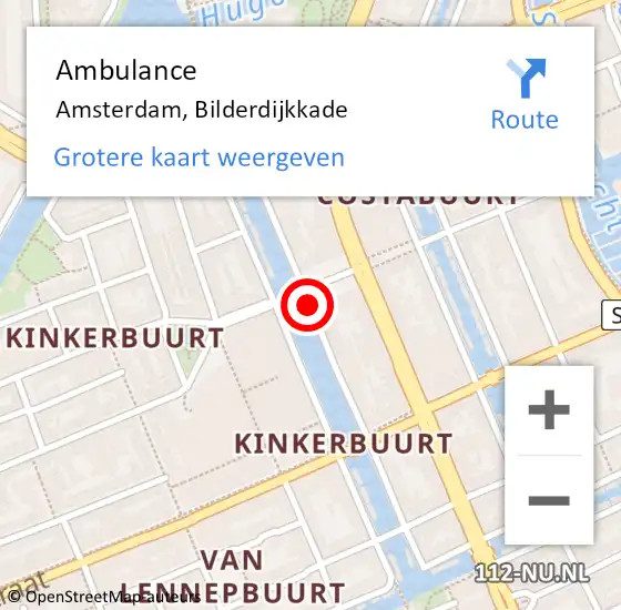 Locatie op kaart van de 112 melding: Ambulance Amsterdam, Bilderdijkkade op 20 juni 2019 13:48