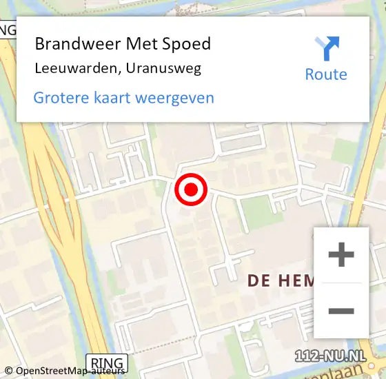 Locatie op kaart van de 112 melding: Brandweer Met Spoed Naar Leeuwarden, Uranusweg op 20 juni 2019 14:06