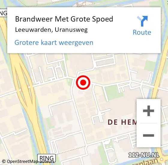 Locatie op kaart van de 112 melding: Brandweer Met Grote Spoed Naar Leeuwarden, Uranusweg op 20 juni 2019 14:23