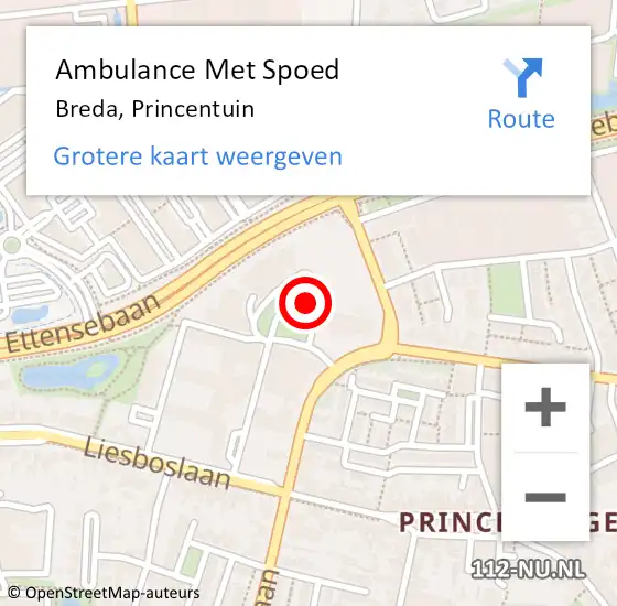 Locatie op kaart van de 112 melding: Ambulance Met Spoed Naar Breda, Princentuin op 20 juni 2019 15:07
