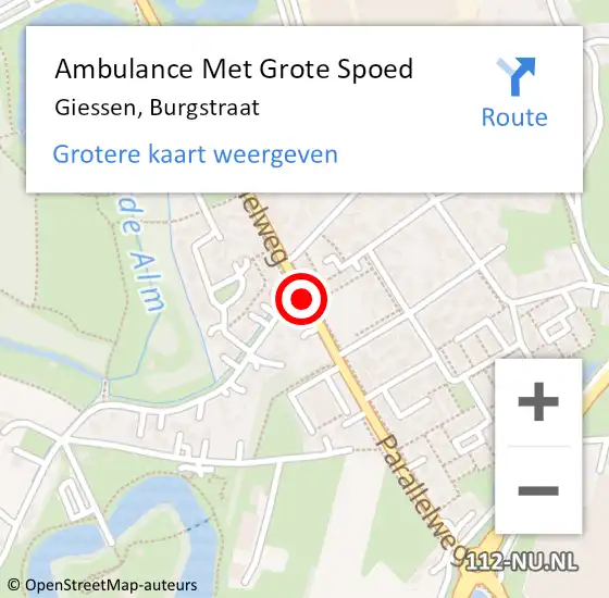 Locatie op kaart van de 112 melding: Ambulance Met Grote Spoed Naar Giessen, Burgstraat op 20 juni 2019 15:18