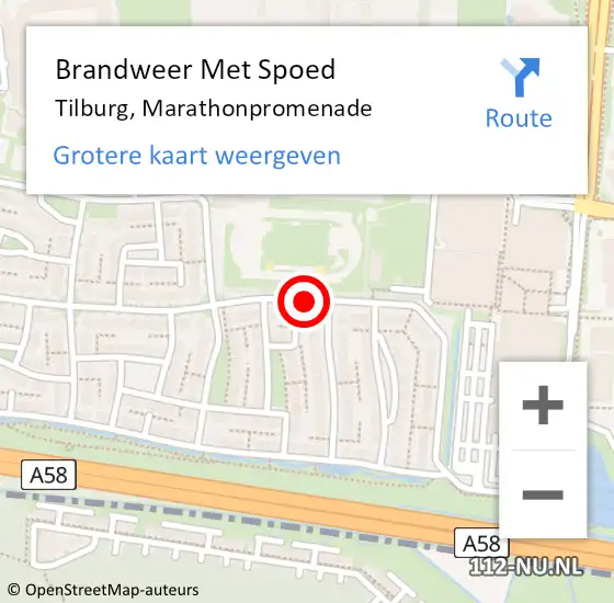Locatie op kaart van de 112 melding: Brandweer Met Spoed Naar Tilburg, Marathonpromenade op 20 juni 2019 15:59