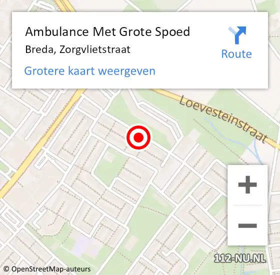 Locatie op kaart van de 112 melding: Ambulance Met Grote Spoed Naar Breda, Zorgvlietstraat op 20 juni 2019 16:01