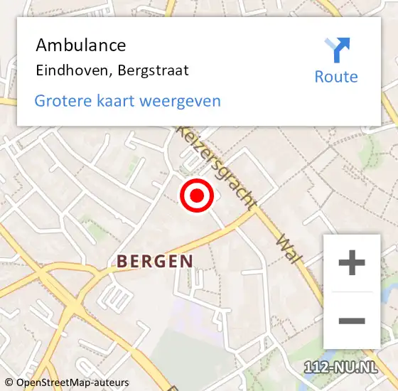 Locatie op kaart van de 112 melding: Ambulance Eindhoven, Bergstraat op 20 juni 2019 17:06