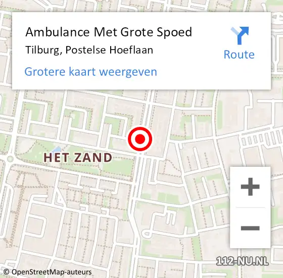 Locatie op kaart van de 112 melding: Ambulance Met Grote Spoed Naar Tilburg, Postelse Hoeflaan op 20 juni 2019 17:17