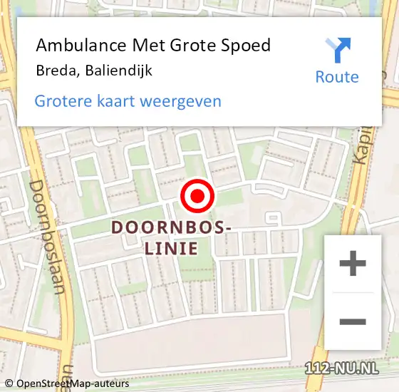 Locatie op kaart van de 112 melding: Ambulance Met Grote Spoed Naar Breda, Baliendijk op 20 juni 2019 17:37