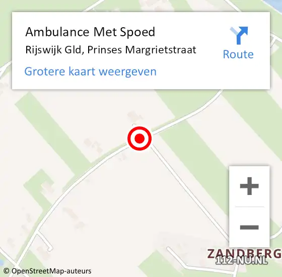 Locatie op kaart van de 112 melding: Ambulance Met Spoed Naar Rijswijk Gld, Prinses Margrietstraat op 20 juni 2019 18:04